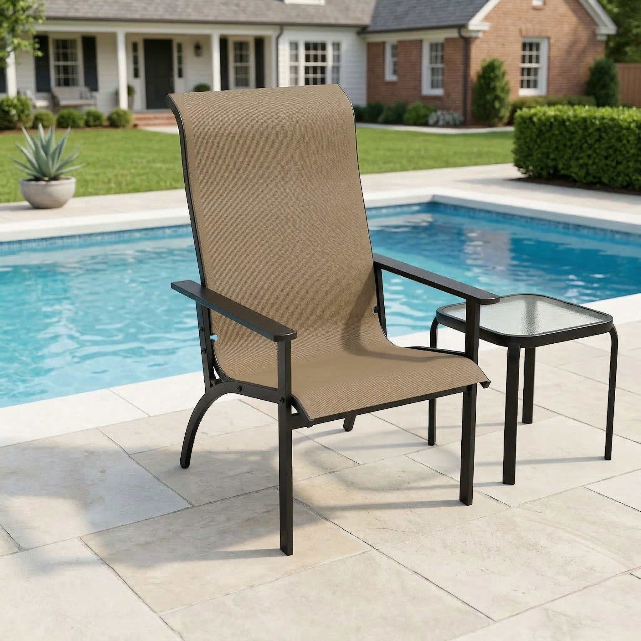 Resenkos Porch Seating for Patio, Garden, Yard, High Backrest Heavy Duty Metal Frame Outdoor Adirondack Chair, Brown