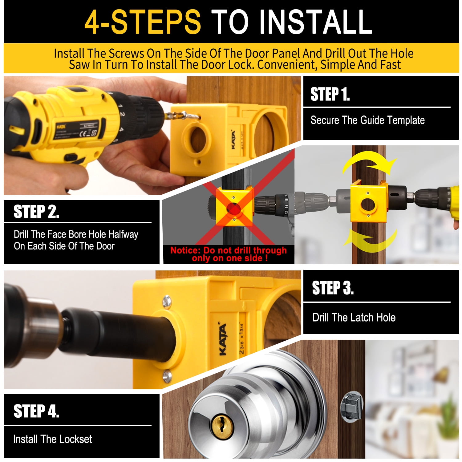 KATA Wood Hardware Door Lock Installation Kit 1-3/8