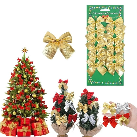 Christmas Bow Ornaments, 12Pcs Mini Bows for Tree Decor, Red Velvet Gift Bows, Holiday Wreath Decorations, Festive Bow Tie-ons, DIY Christmas Craft Supplies