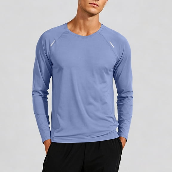 Aimik Men's Athletic Long Sleeve Running Shirt Raglan Sleeve Reflective Contrast Stitching Quick Dry Moisture Wicking Top