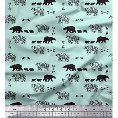 Soimoi Green Georgette Viscose Fabric Bear & Text Print Fabric by the Yard 42 Inch Wide
