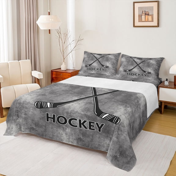 Feelyou Ice Hockey Gaming Twin Sheet Sets, Grey Watercolor Bedding, 3pcs