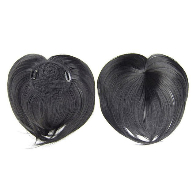 CAROOTU Seamless Silks-Base Hair Topper Fringe Hairpiece Straight Clip in Forehead Topper with Wispy Bangs