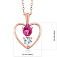 thumbnail image 2 of 18K Rose Gold Plated Silver Pink Created Sapphire Sky Blue Aquamarine and Pink Sapphire Pendant Necklace for Women (0.86 Cttw, Gemstone Birthstone, Heart 5MM and 4MM, with 18 inch Silver Chain), 2 of 3