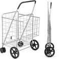 thumbnail image 2 of SSyao Jumbo Shopping Cart with Rolling Swivel Wheels, Foldable Grocery Cart on Wheels with Double Basket, Heavy Duty Utility Cart, Shopping Carts for Groceries Laundry Book Luggage Travel Silver, 2 of 10