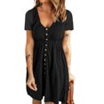 thumbnail image 4 of Whataatahia Vestido con botones delanteros y cuello en V Vestido de manga corta con botones delanteros de talle alto para mujer Primavera Verano Negro XL, 4 of 6