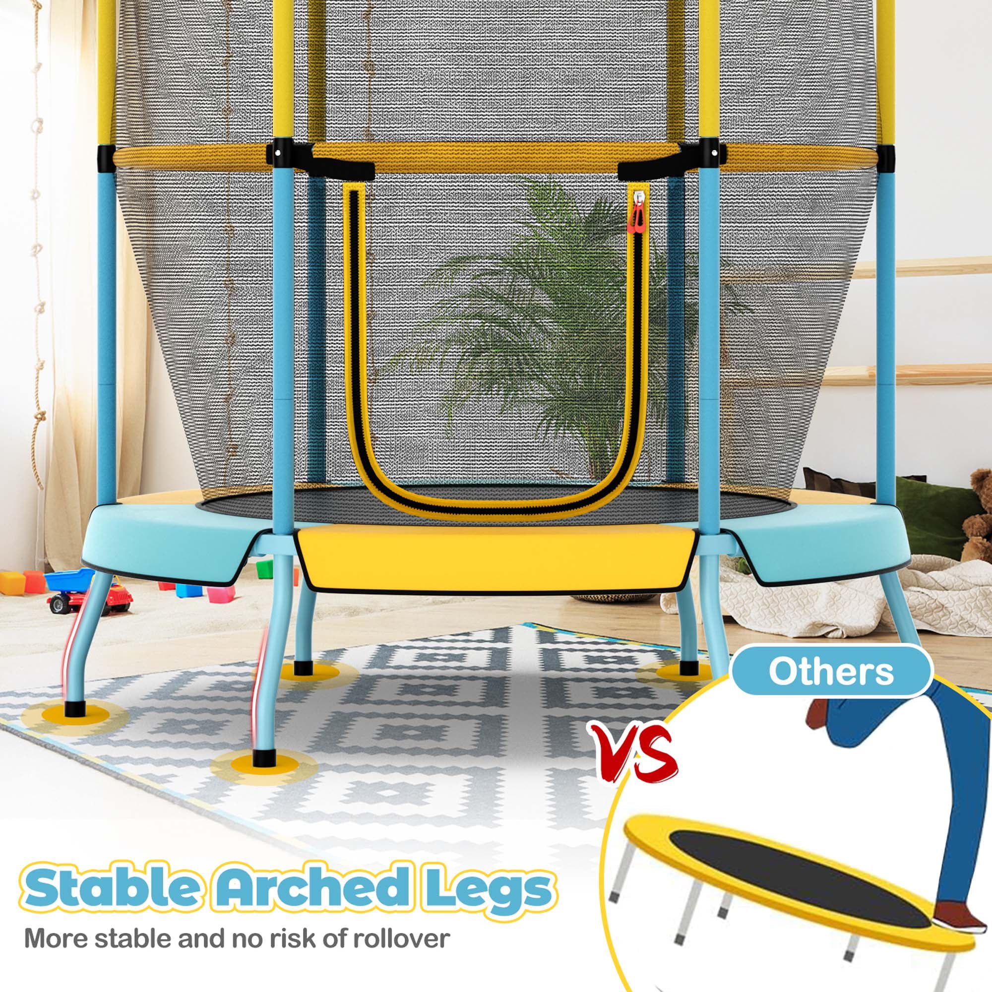 ウォールトランポリン Costway Trampoline for Kid's with Safety Enclosure Net, Blue