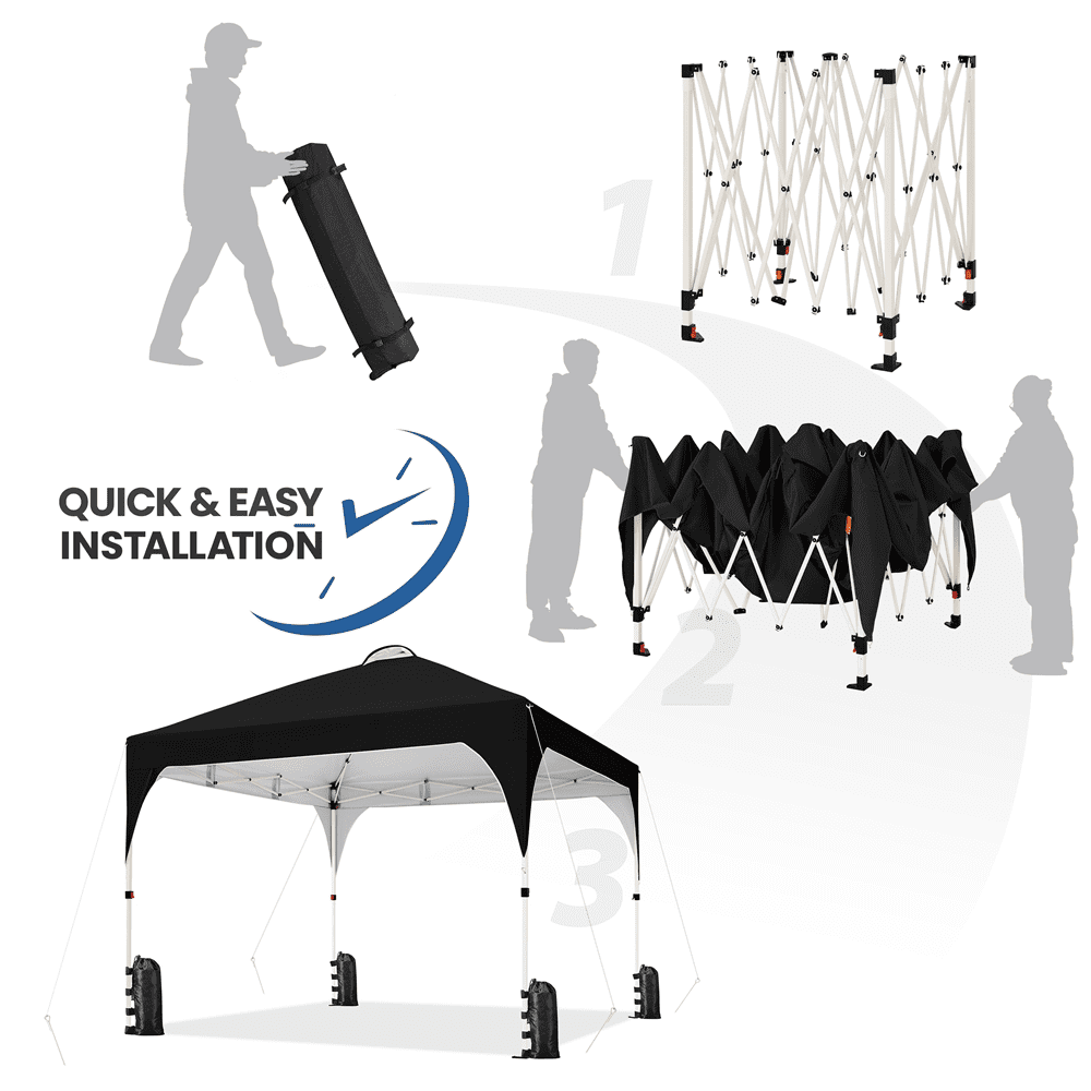 Alden Design Outdoor Canopy Tent with Stakes Ropes Sandbags Wheeled Bag for Patio, Black