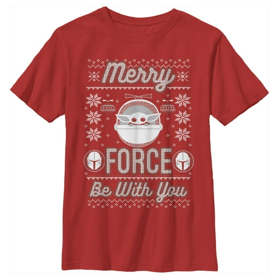 Boy's Star Wars: The Mandalorian Christmas The Child Ugly Space Pod  Graphic Tee Red Medium
