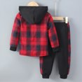 thumbnail image 4 of yboeqw Boys 2Pcs Clothes Plaid Long Sleeve Hoodie Sweatshirt + Pants Fall Winter Boys Outfit Set(6 Years,Red), 4 of 8