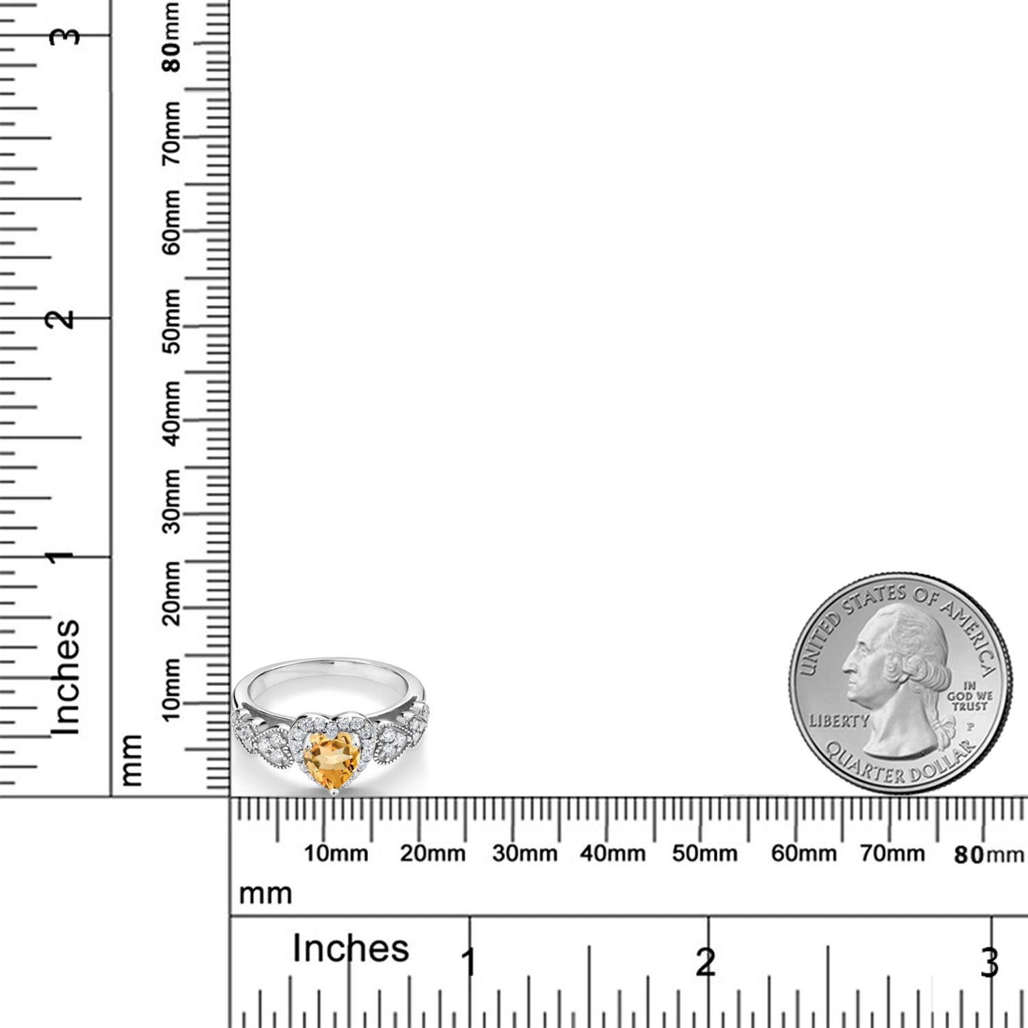 Gem Stone King 925 Sterling Silver Yellow Citrine Ring for Women (1.08 Cttw, Heart Shape 6MM, Gemstone Birthstone, Available in Size 5, 6, 7, 8, 9)