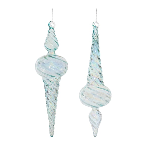 Iridescent Swirl Glass Finial Ornament Set of 12