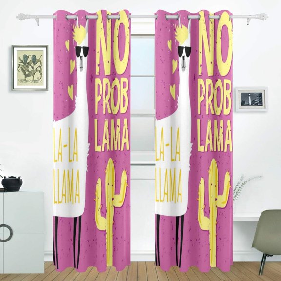 Coolnut Cute Llama No Drama Thermal Insulated Blackout Grommet Printed Window Curtain - 84x55 in - 100% Polyester 2 Panels