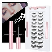 10 Pairs False Magnetic Eyelashes Kit, Faux Eyelashes With Eyeliner Reusable Volume Eyelashes Kit