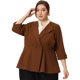thumbnail image 1 of Blazers de talgrande pamujer, con volantes, cuello en V, botones, fruncidos, casual, Peplum Blazer Marrón 3XL, 1 of 5