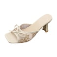 thumbnail image 3 of Domuza Kitten Heels for Women Dress Shoes with Bow Slip On Open Toe and Mesh Upper Pumps Elegant Sandals for 2026 Summer Casual Party Beige 7.5（EU-39）, 3 of 4