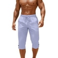 thumbnail image 3 of BRGZLK Capri Pants For Men Big And Tall Lightweight Linen Pants Men Casual 3/4 Pants Summer Straight Leg Hawaiian Beach Pants, 3 of 7