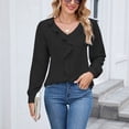 thumbnail image 5 of vigerkar Womens Long Sleeve Tops V Neck Dressy Casual Blouses Tunic Trendy Business Office Ruffle Work Shirts (Black, L), 5 of 8