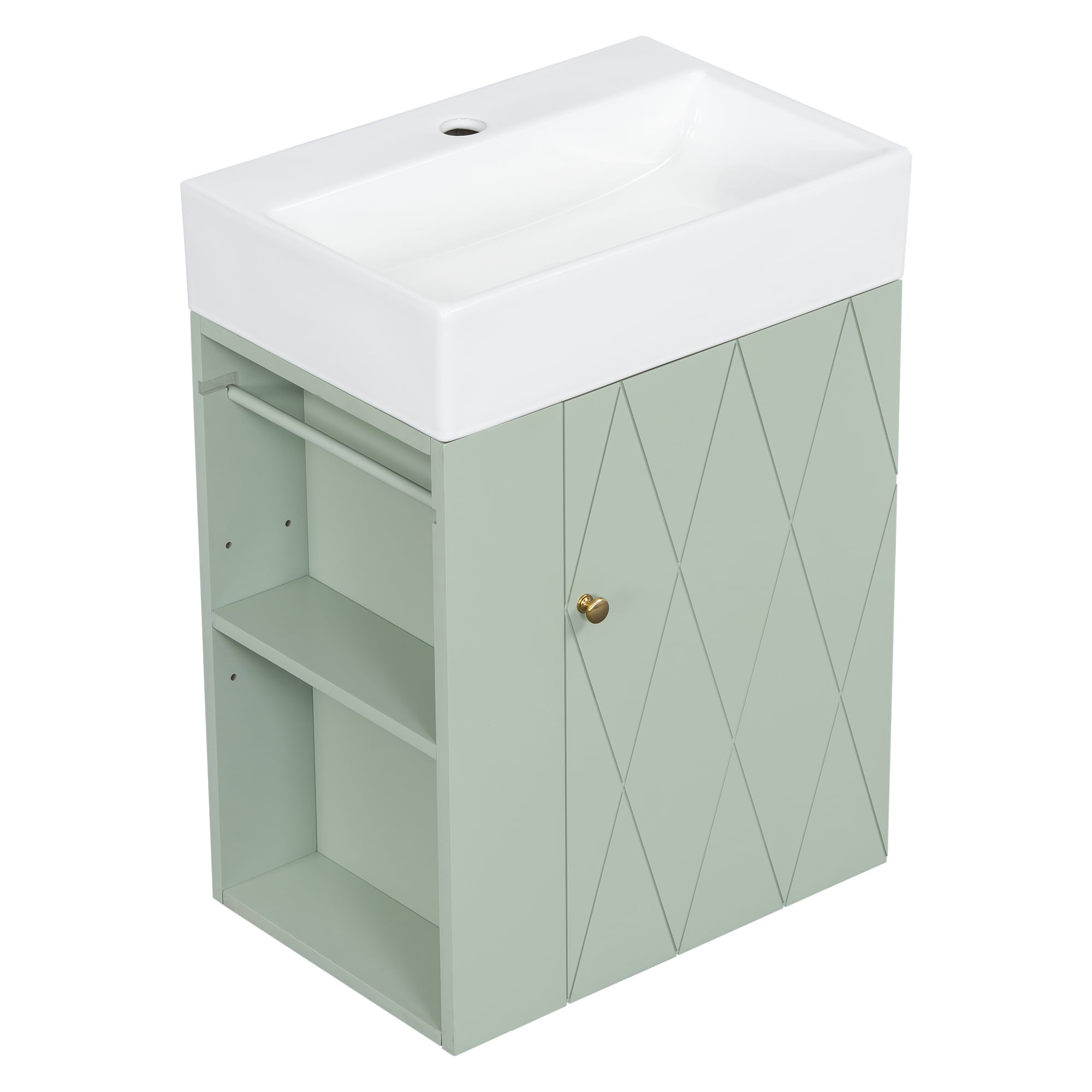 Harper & Bright Designs 20" Small Bathroom Vanity with Sink, Wall Bathroom Cabinet with Side Storage Shelves, Single Sink Bathroom Vanity with Towel Bar, Green