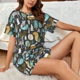 thumbnail image 4 of Disketp Ensemble de Pyjama à Manches Courtes pour Femmes, Orignal, Hibou, 2 Pcs, Col Rond, Grande Taille, 4 of 6