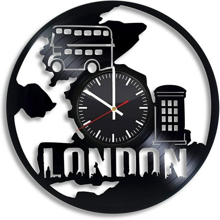 YanGxx London City England Vintage Black Vinyl Record Wall Clock Wall Art 3D Modern Design Office Bar Room Home Decor Gift