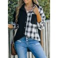 thumbnail image 6 of Asyoly Women Corduroy Plaid Shirt Jacket Long Sleeve Button Down Color Block Shacket Jacket Boyfriend Oversized Coat Casual Tops With Pockets, 6 of 6
