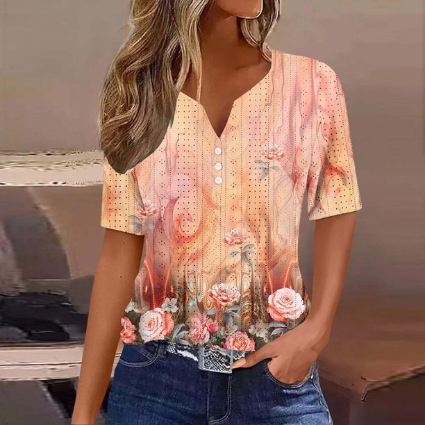 Fiudx Ofertas Flash Del Día Camiseta de Color Liso con Cuello En V para Mujer