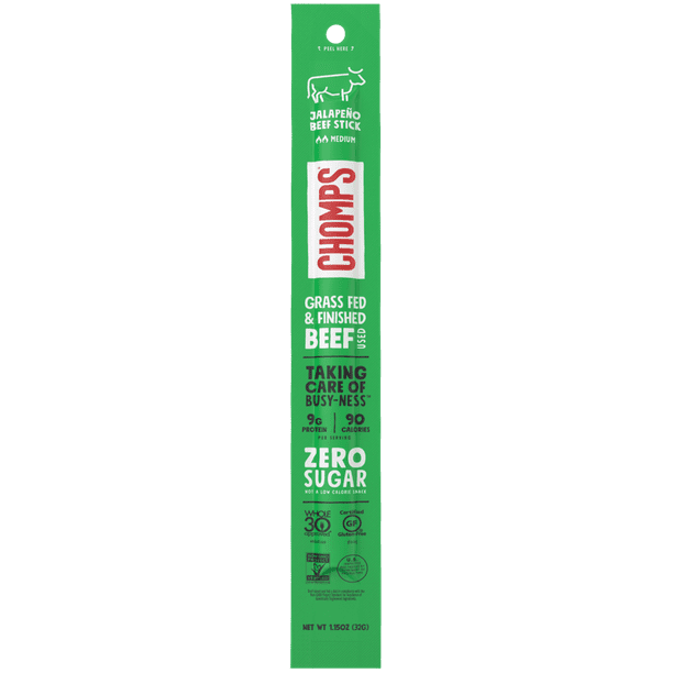 Chomps Grass Fed Beef Jerky Sticks, Jalapeno Beef, Keto Snack, Healthy