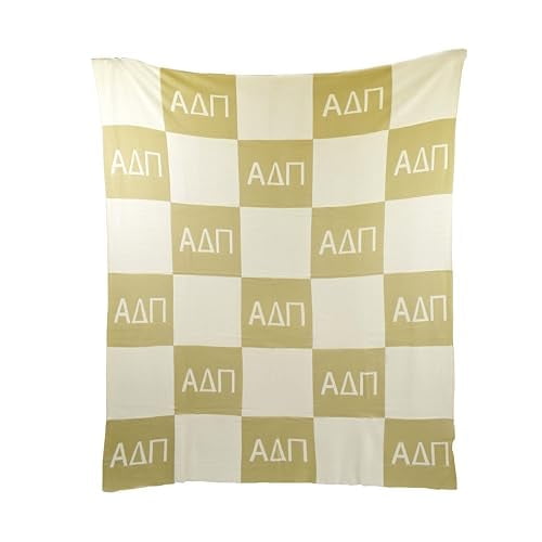 Sorority Shop Alpha Delta Pi Acrylic Knit Blanket - Stylish Beige Checkered Blanket Perfect for Big Little Sorority Gifts - Soft, Cozy, and Comfortable Gift Blanket for Women - 50" X 62"