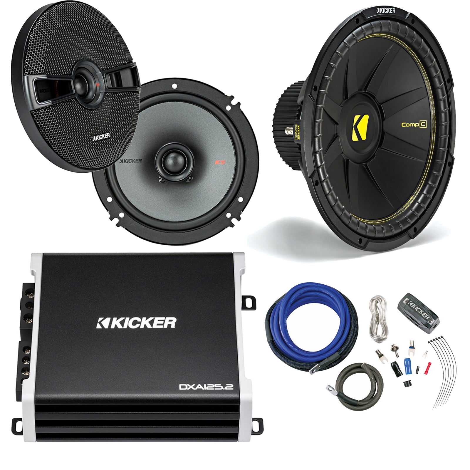 Audio Upgrade 15 Compc Svc 4 Ohm 1200w Max Car Stereo Subwoofer 6 5 Ks Series 400 Watt 2 Way Speakers Kicker Dx Series 2 Channel 250 Watt Max Car Audio Amplifier Amp Installation Kit Walmart Com Walmart Com