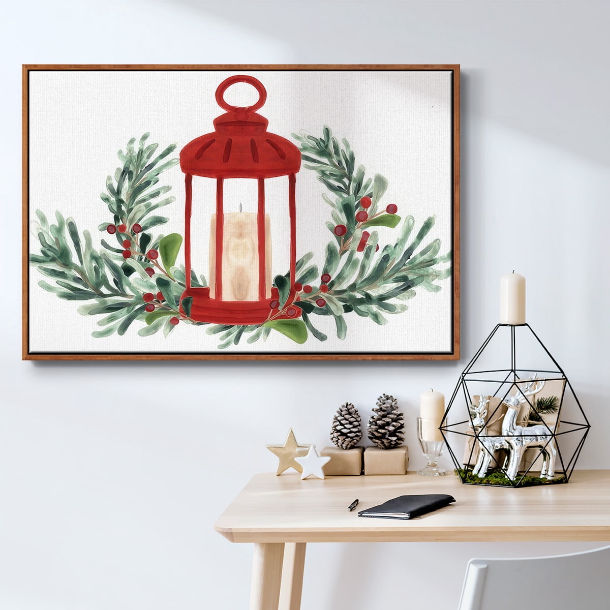 Woodland Holiday Collection A - Framed Gallery Wrapped Holiday Canvas - 17 x 25 - Rosewood Frame