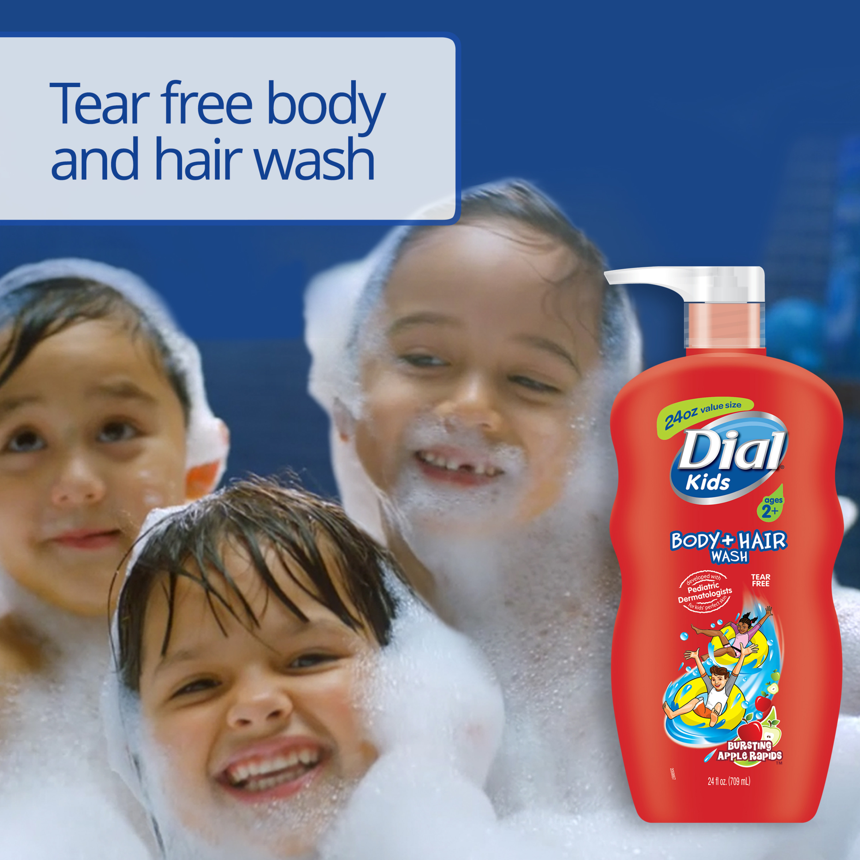 Dial Kids Body + Hair Wash, Bursting Apple Rapids, 24 fl oz