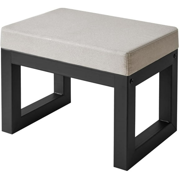 16 Inch Small Foot Stool Ottoman, Rectangle Linen Foot Rest with Padded Seat and Metal Legs, Modern Ottoman Foot Rest for Living Room Bedroom Entryway Couch, Grey WBD001G