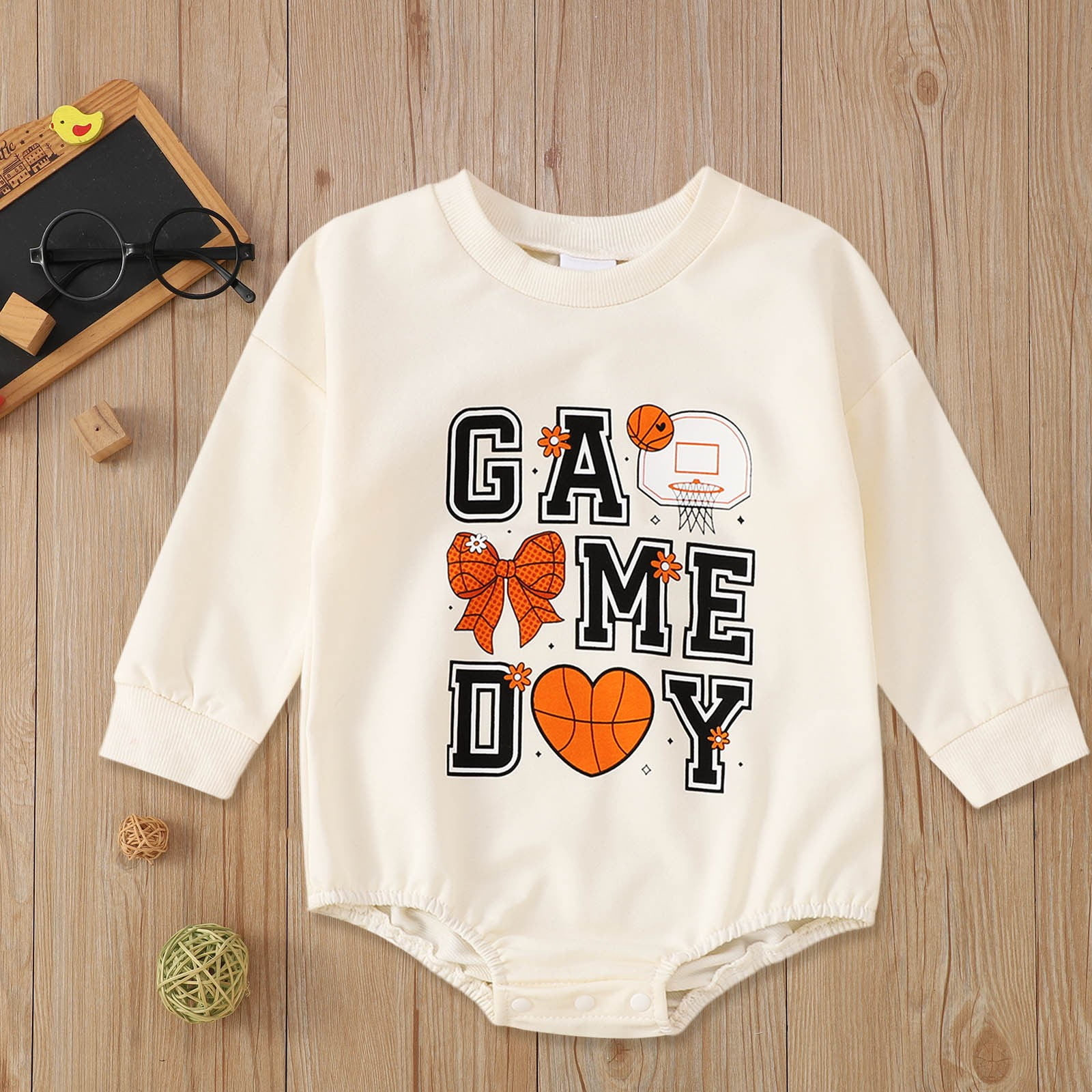 Toddler Long Sleeve Football Print Romper Jumpsuit Bodysuit Outfit for Baby Girls Boys Khaki 0-6 Months