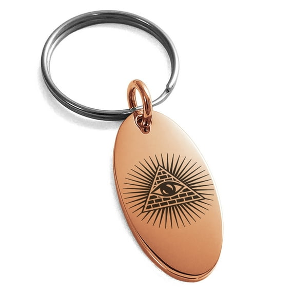 Stainless Steel All Seeing Eye of Providence Engraved Small Oval Charm Keychain Keyring