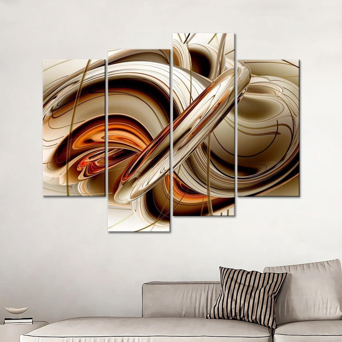 4 Panel Abstract Orange Brown Wall Art Painting Picture Print On Canvas