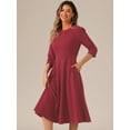 thumbnail image 4 of DARING DIVA 3/4 Sleeve A-Line Midi Work Dress XS Dark Red, 4 of 6