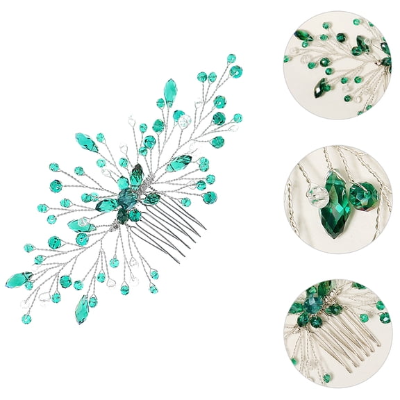 MEIBUTYUP Green Crystal Rhinestone Wedding Hair Pin Hairpiece for Bridal Hairstyles and Special Occasions