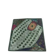 Mogul Designer Pillow Sham Sequin Embroidered Zari Patchwork Green Cushion Case Indian Art Home Decor 16"X16"