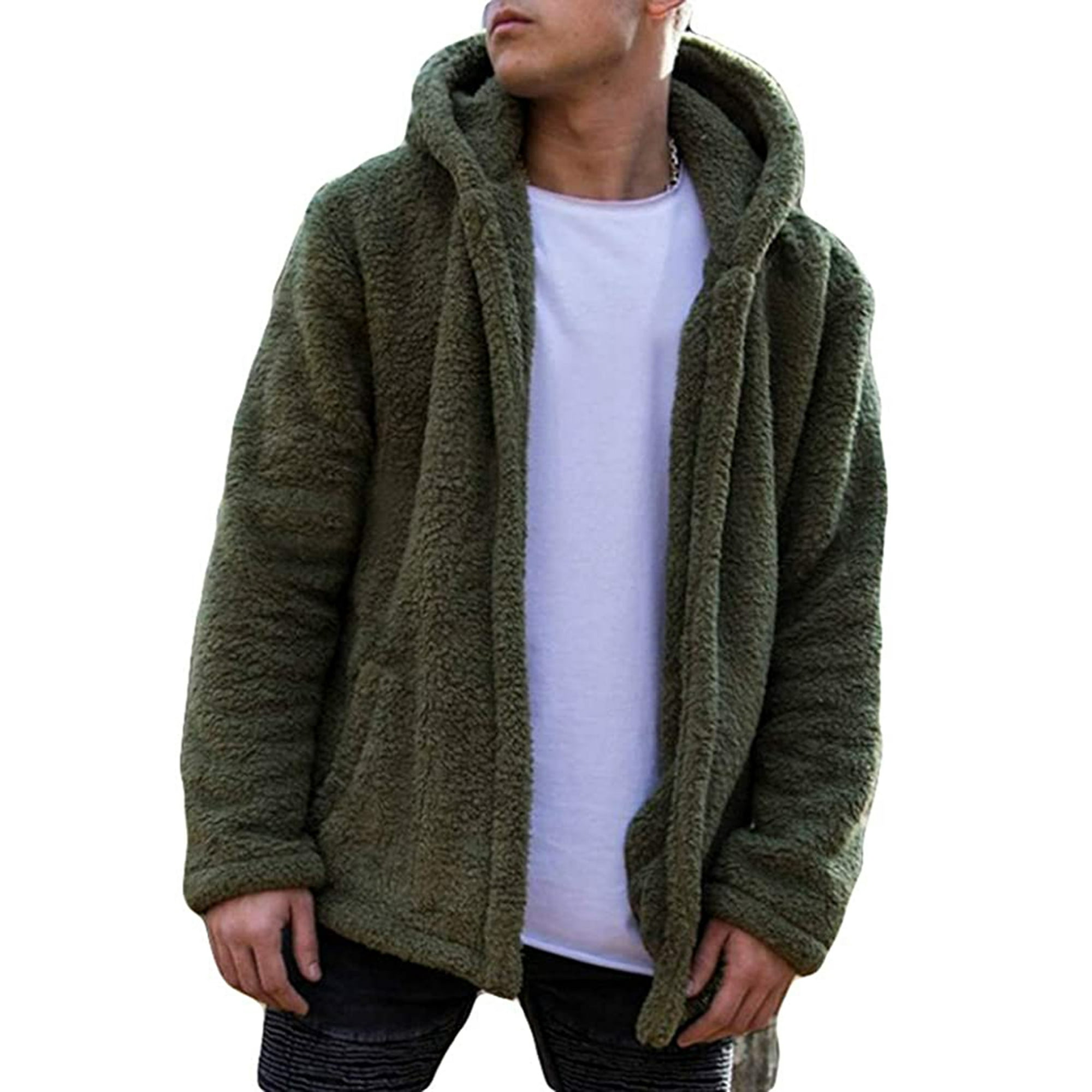 Men's Plush Fleece Jacket With Pockets Warm Plush Coat Hoodie Sweatshirt  Outwear - Walmart.com