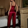 thumbnail image 5 of Besolor Women's Satin Pajama Sets 2 Piece Lace V Neck Sleeveless Cami Tops and Pants Outfits Sleepwear Pjs Wine, 5 of 6