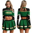 thumbnail image 5 of vastwit Women Schoolgirl Cheerleading Team Uniform Long Sleeve Crop Tops with Pleated Skirt Green L, 5 of 6