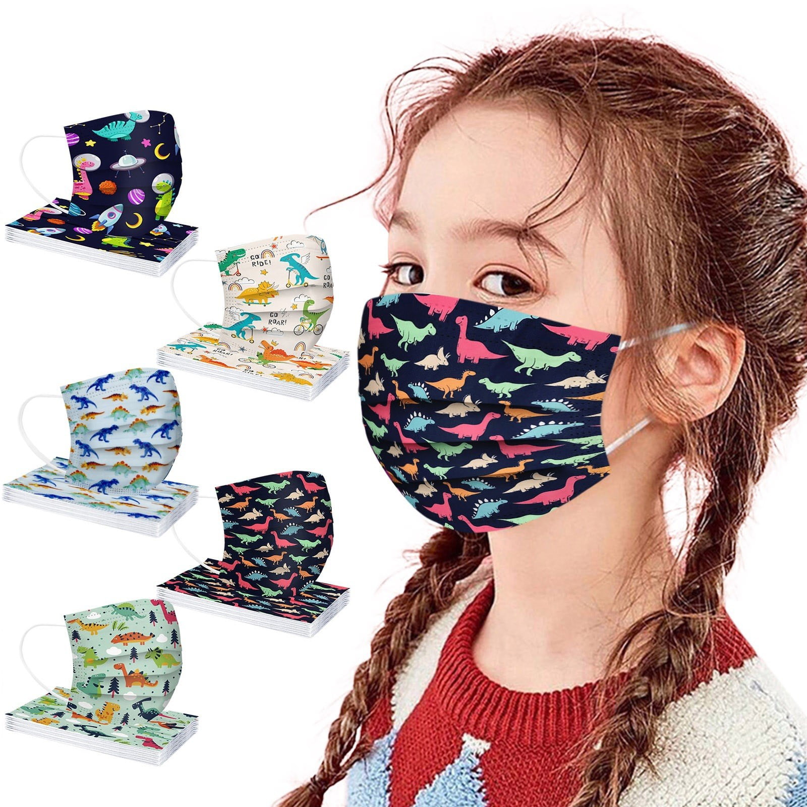 50PC 3 Ply Non-Woven,Christmas Disposable Face Bandanas,No Washable Breathable and Anti-Haze Dust Face Health Suitable for Kids 
