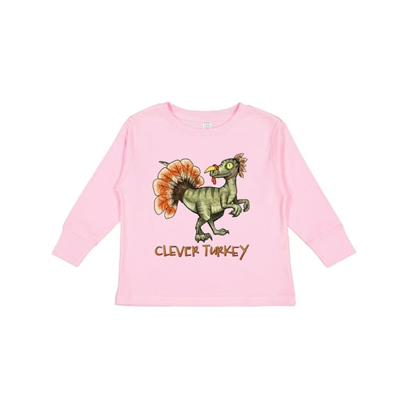 Inktastic Clever Turkey Thanksgiving Dinosaur Boys or Girls Long Sleeve Toddler T-Shirt