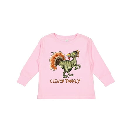

Inktastic Clever Turkey Thanksgiving Dinosaur Gift Toddler Boy or Toddler Girl Long Sleeve T-Shirt