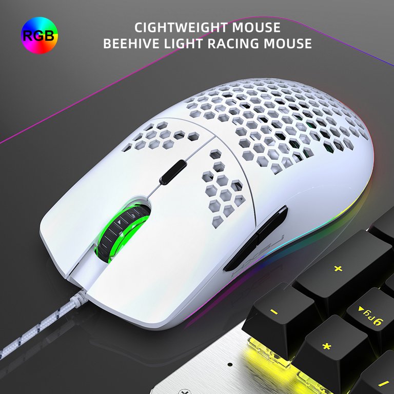 TROPRO Programmable RGB Gaming Mouse, 6 DPI (1000/1600/2400/3200/4800/6400)  96g Ultra Lightweight Honeycomb Optical LED Wired Mouse with Programmable 6  Keys RGB Marquee Effect Light 