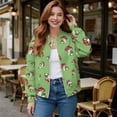 thumbnail image 2 of COEQINE Women's Lightweight Bomber Jacket Full Zip Varsity Jackets with Pockets, Casual Loose Fit Moto Biker Coats Cropped Stand Collar Baseball Outerwear, 3X-Large, Green Frog Mushroom, 2 of 7