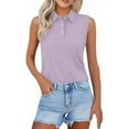 thumbnail image 3 of Yigetop Sleeveless Polo Shirts for Women, Shirts for Women 2025 Summer Button Down Collared Sleeveless Tops Business Work Casual Basic Blouses Golf Shirts for Woman Purple 3XL, 3 of 6