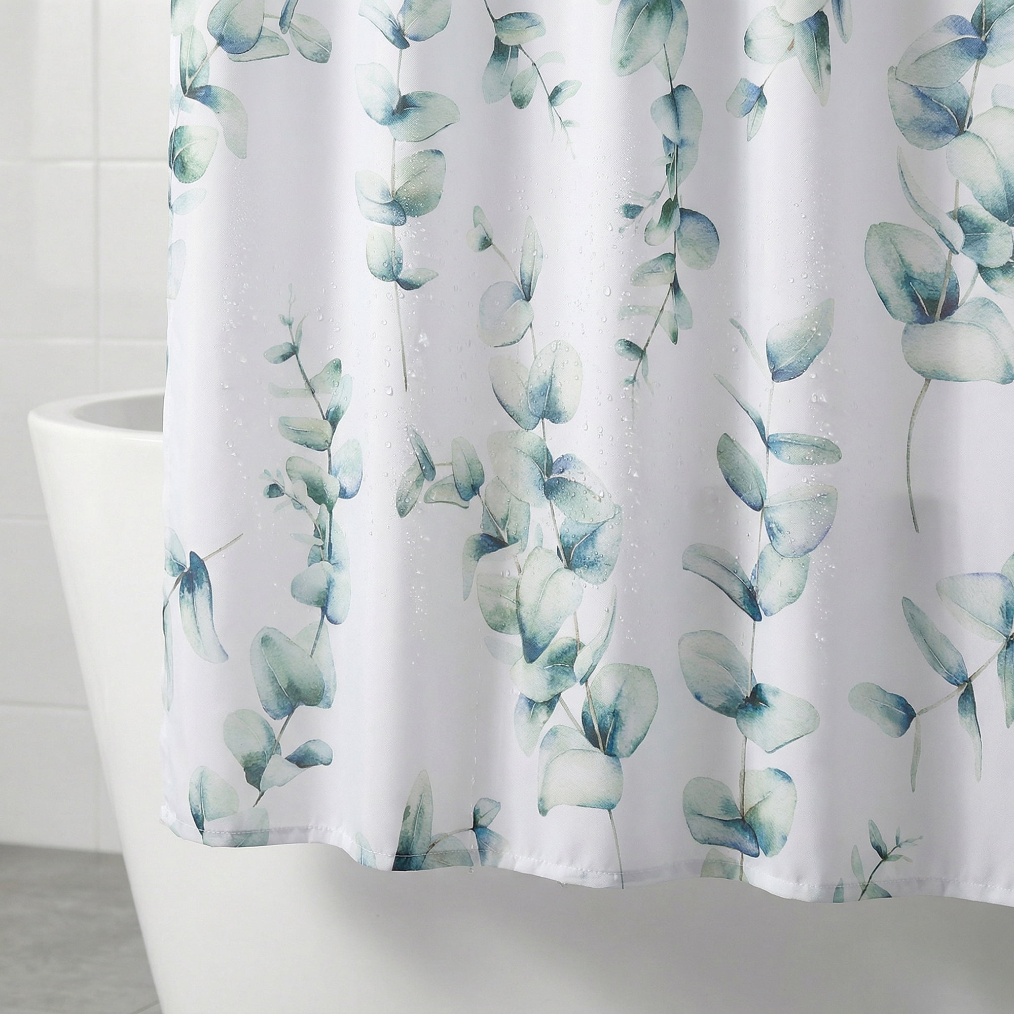 Unique Bargains Waterproof Leaf Shower Curtain Sets Hooks Green Pattern 3 71"W x 71"L