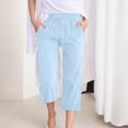 thumbnail image 2 of Womens Capri Pants Casual Summer 2024 Drawstring Comfy Linen Straight Capris with Pockets Beach Wide Leg Cropped Trousers, 2 of 5